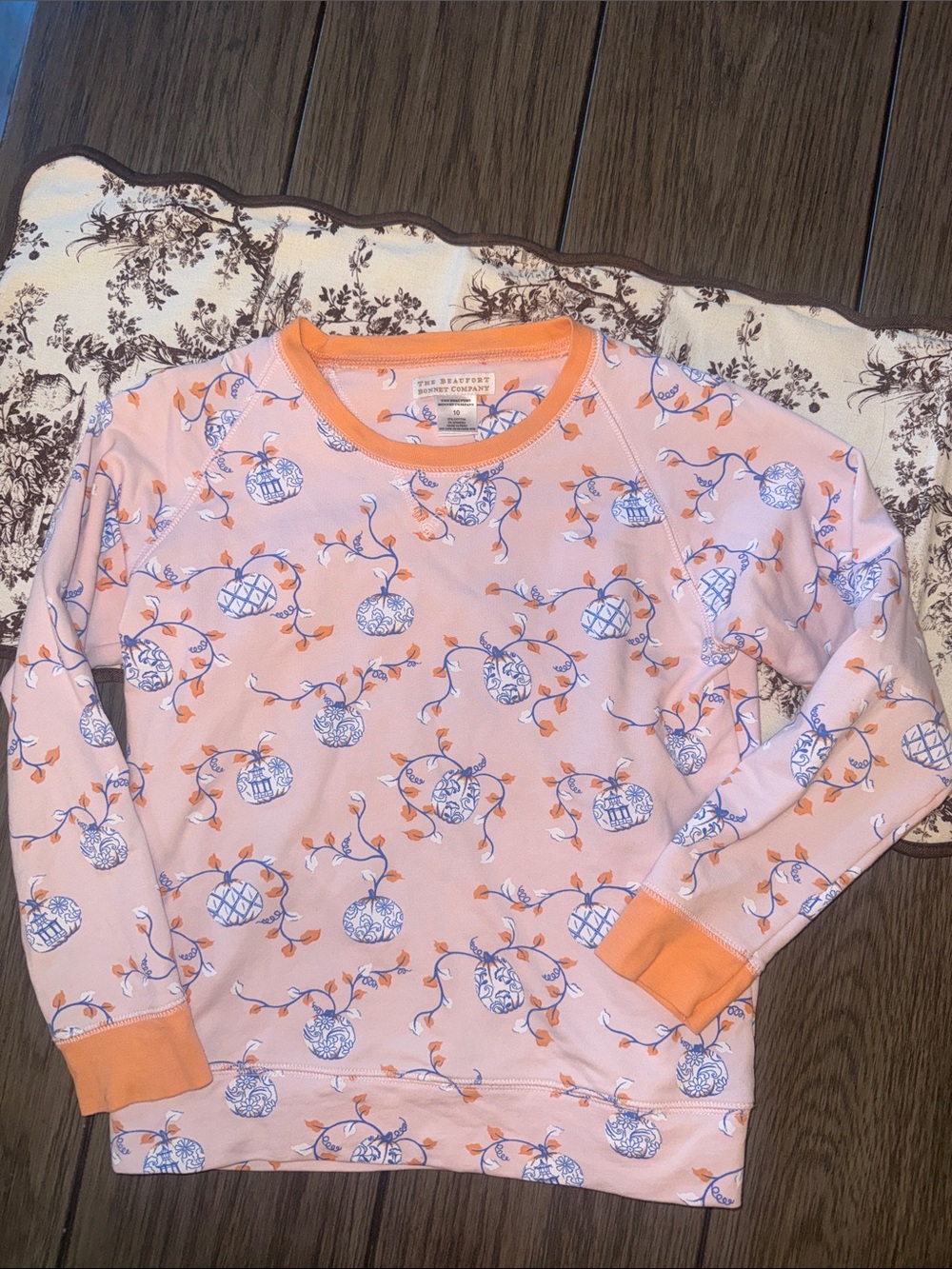 The Beaufort Bonnet Company Pink Pajama Top with Orange Trim
